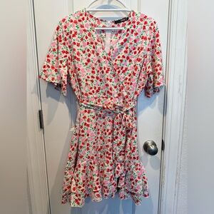 Quiz Floral Wrap Dress - Pink & Red